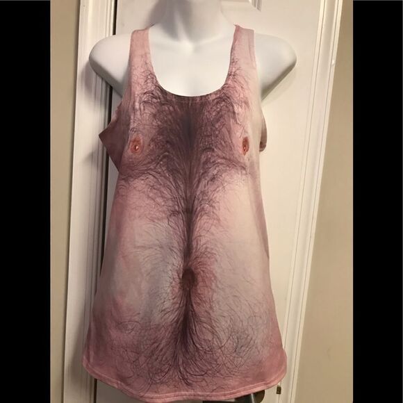 Graphic Sleeveless Tank Hair Chest Design Top Large - Picture 9 of 9